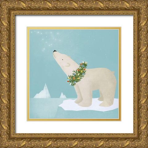 Holiday Polar Bear Gold Ornate Wood Framed Art Print with Double Matting by Fowler, Ryan