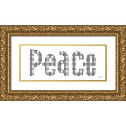 Retro Holiday Peace Gray Gold Ornate Wood Framed Art Print with Double Matting by Marshall, Laura