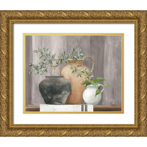 Simplicity Gray Gold Ornate Wood Framed Art Print with Double Matting by Purinton, Julia
