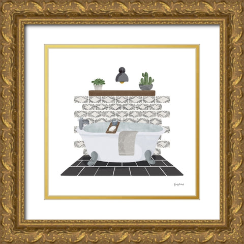 Relaxing Bathroom II Dark Gold Ornate Wood Framed Art Print with Double Matting by Thorns, Becky