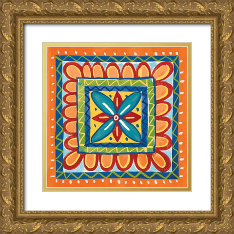 Mucho Caliente IX Orange Gold Ornate Wood Framed Art Print with Double Matting by Zaman, Farida