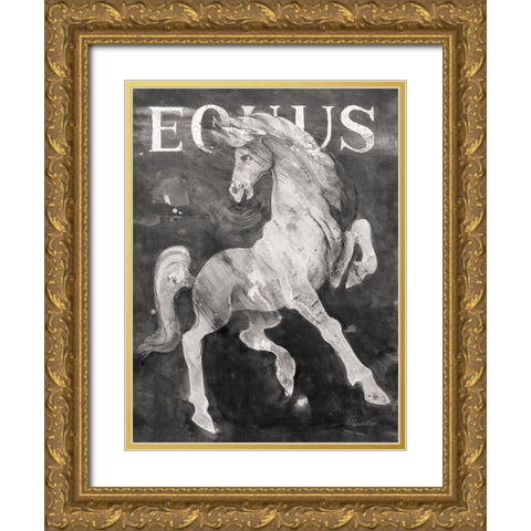 Equus Stallion BW Gold Ornate Wood Framed Art Print with Double Matting by Hristova, Albena