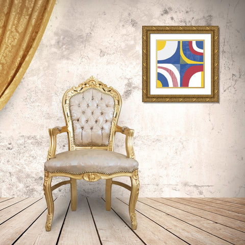 Quarter Circle Abstract Sq IV Bright Primary Gold Ornate Wood Framed Art Print with Double Matting by Wild Apple Portfolio