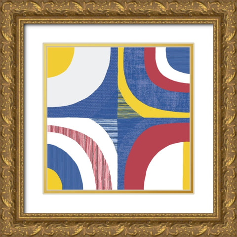 Quarter Circle Abstract Sq IV Bright Primary Gold Ornate Wood Framed Art Print with Double Matting by Wild Apple Portfolio