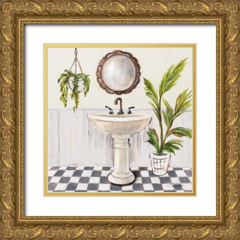 Gray Cottage Bathroom II Gold Ornate Wood Framed Art Print with Double Matting by Vassileva, Silvia