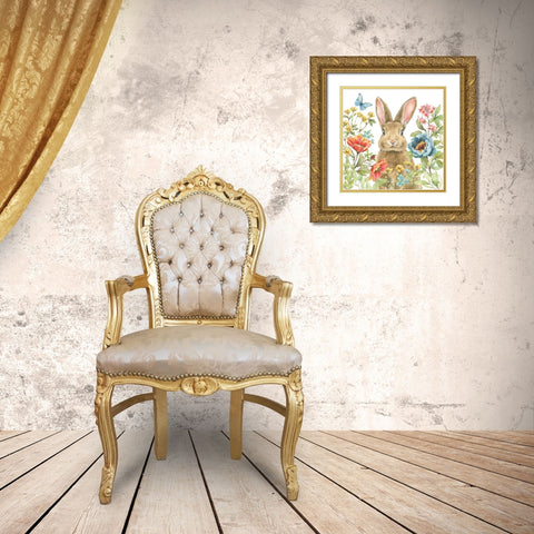 Garden Bunnies II Gold Ornate Wood Framed Art Print with Double Matting by Trimbach, Leslie