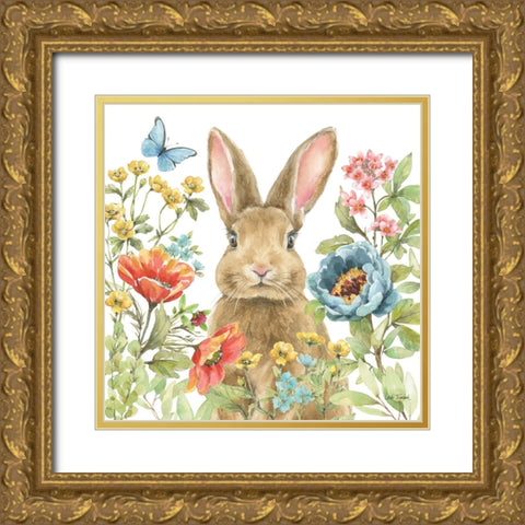 Garden Bunnies II Gold Ornate Wood Framed Art Print with Double Matting by Trimbach, Leslie