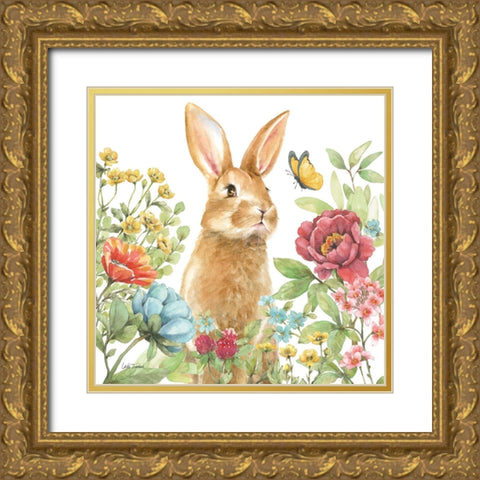 Garden Bunnies IV Gold Ornate Wood Framed Art Print with Double Matting by Trimbach, Leslie