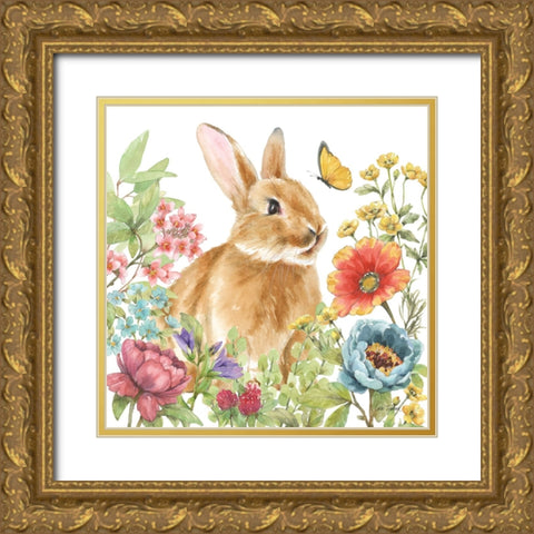 Garden Bunnies V Gold Ornate Wood Framed Art Print with Double Matting by Trimbach, Leslie