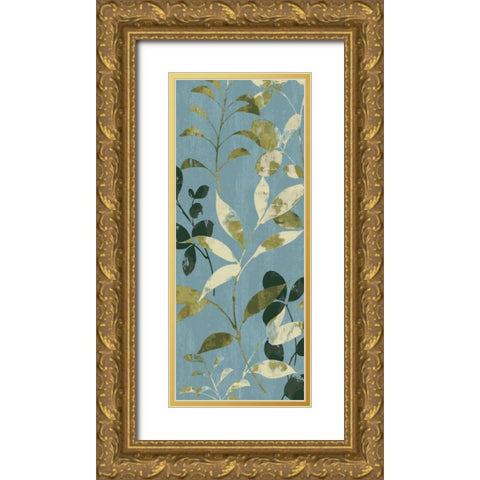 Leaves on Blue I Gold Ornate Wood Framed Art Print with Double Matting by Wild Apple Portfolio