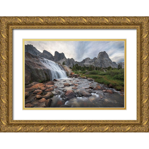 Cirque of the Towers Waterfall Gold Ornate Wood Framed Art Print with Double Matting by Majchrowicz, Alan