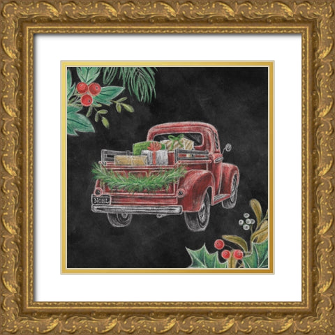 Christmas Chalk Truck III Gold Ornate Wood Framed Art Print with Double Matting by Urban, Mary