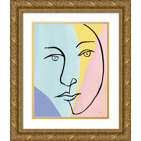 Ink Women IV Colorblock Pastel Gold Ornate Wood Framed Art Print with Double Matting by Schlabach, Sue