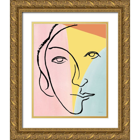 Ink Women V Colorblock Pastel Gold Ornate Wood Framed Art Print with Double Matting by Schlabach, Sue