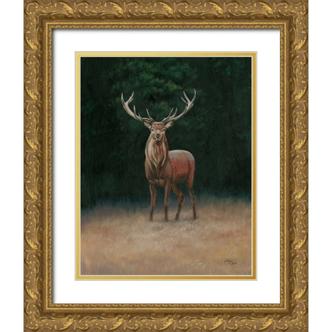 Stag Gold Ornate Wood Framed Art Print with Double Matting by Wellington Studio