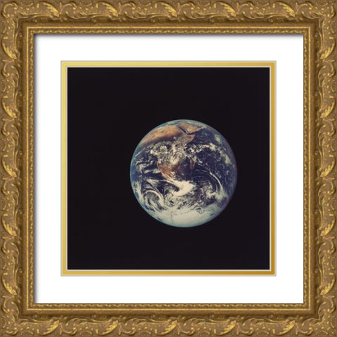 Full Disk Earth Gold Ornate Wood Framed Art Print with Double Matting by Wild Apple Portfolio