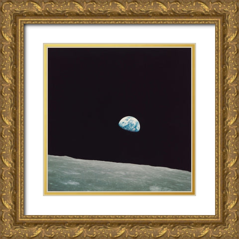 First Earth Rise Gold Ornate Wood Framed Art Print with Double Matting by Wild Apple Portfolio
