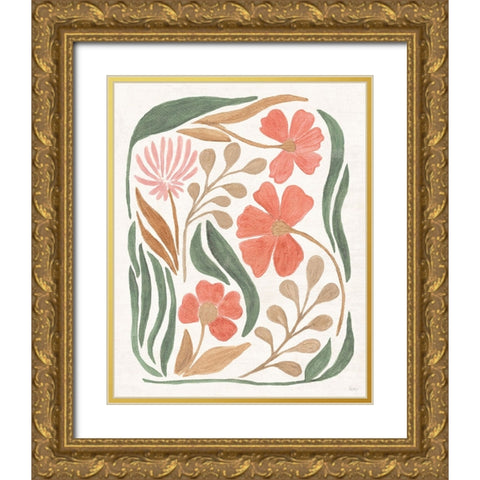 Floral Abstract I Gold Ornate Wood Framed Art Print with Double Matting by Charron, Veronique