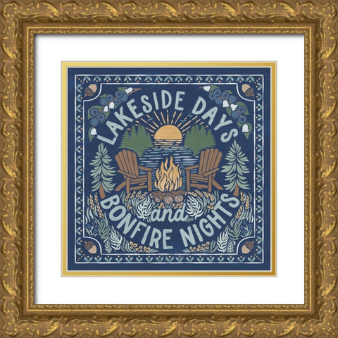Lakeside Days IV Blue Gold Ornate Wood Framed Art Print with Double Matting by Marshall, Laura