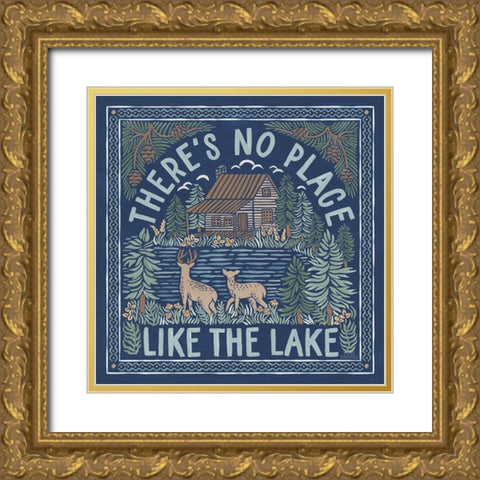 Lakeside Days V Blue Gold Ornate Wood Framed Art Print with Double Matting by Marshall, Laura