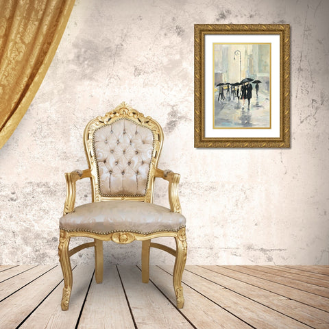 City in the Rain Gold Ornate Wood Framed Art Print with Double Matting by Tillmon, Avery