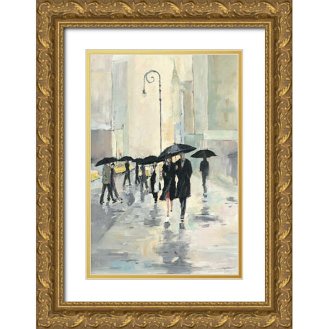 City in the Rain Gold Ornate Wood Framed Art Print with Double Matting by Tillmon, Avery