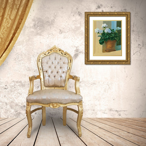 Creancey Geraniums I Gold Ornate Wood Framed Art Print with Double Matting by Novak, Shirley