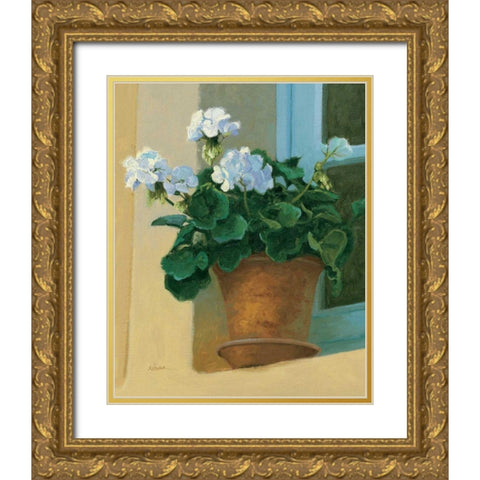 Creancey Geraniums I Gold Ornate Wood Framed Art Print with Double Matting by Novak, Shirley