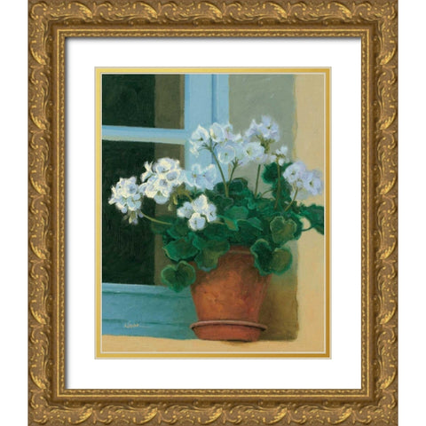 Creancey Geraniums II Gold Ornate Wood Framed Art Print with Double Matting by Novak, Shirley