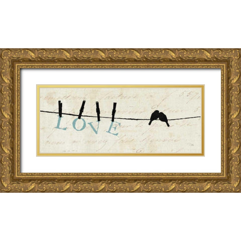 Birds on a Wire - Love Gold Ornate Wood Framed Art Print with Double Matting by Pelletier, Alain