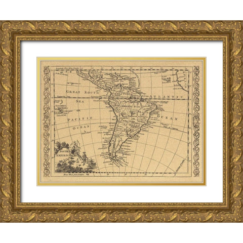 South America 1802 Gold Ornate Wood Framed Art Print with Double Matting by World Map