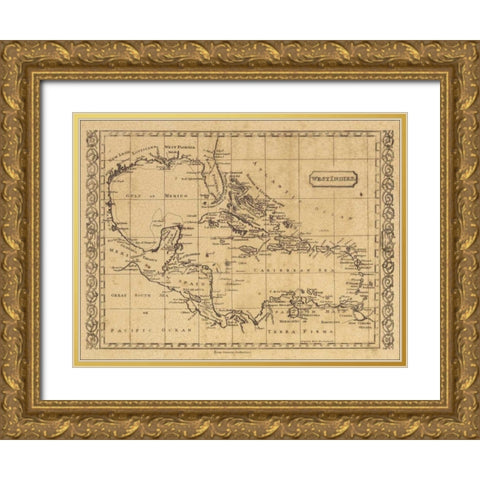 West Indies 1806 Gold Ornate Wood Framed Art Print with Double Matting by World Map