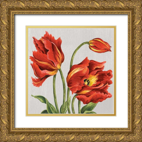 Tulips on Silk Gold Ornate Wood Framed Art Print with Double Matting by Shelby, Judy