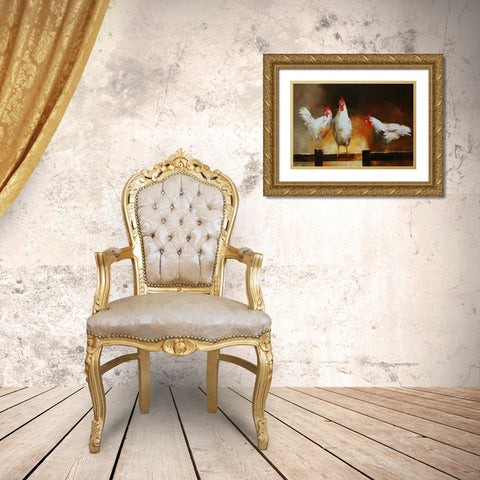 Chicken II Gold Ornate Wood Framed Art Print with Double Matting by Haenraets, Willem