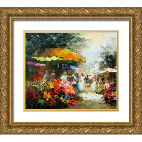 Market Place III Gold Ornate Wood Framed Art Print with Double Matting by Haenraets, Willem
