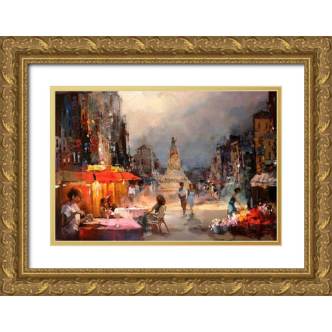 Cafe Rouge II Gold Ornate Wood Framed Art Print with Double Matting by Haenraets, Willem