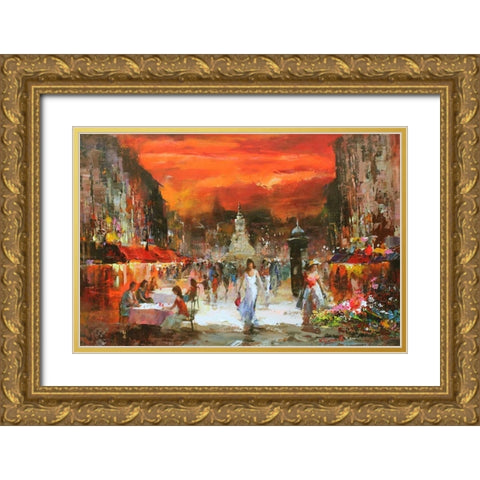 Cafe Rouge IV Gold Ornate Wood Framed Art Print with Double Matting by Haenraets, Willem