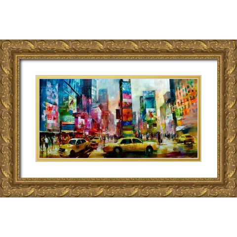 Taxi NY Gold Ornate Wood Framed Art Print with Double Matting by Haenraets, Willem