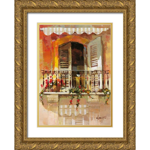 Balcony I Gold Ornate Wood Framed Art Print with Double Matting by Haenraets, Willem