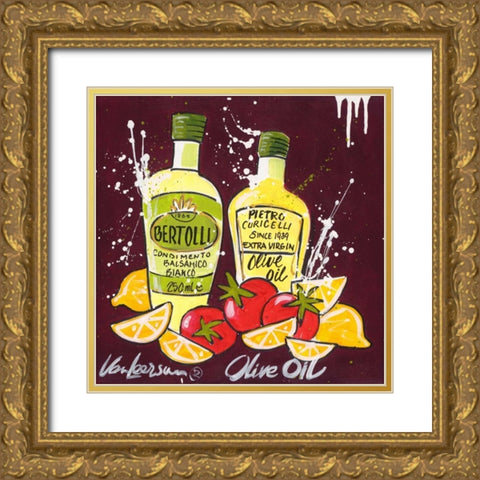 Olive oil Gold Ornate Wood Framed Art Print with Double Matting by van Leersum, El