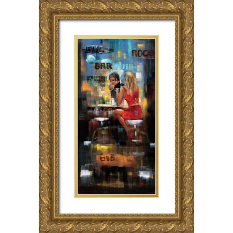 Bar Scene III Gold Ornate Wood Framed Art Print with Double Matting by Madjid