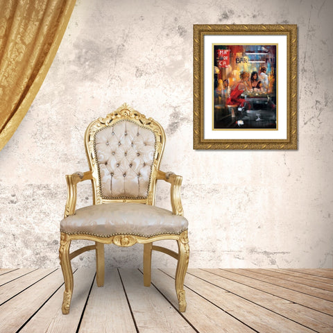 Bar Scene IV Gold Ornate Wood Framed Art Print with Double Matting by Madjid