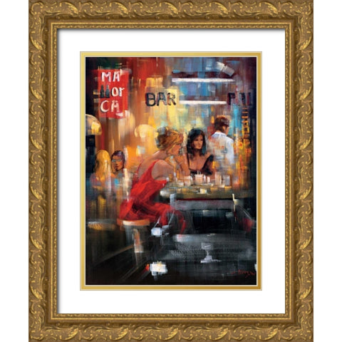 Bar Scene IV Gold Ornate Wood Framed Art Print with Double Matting by Madjid