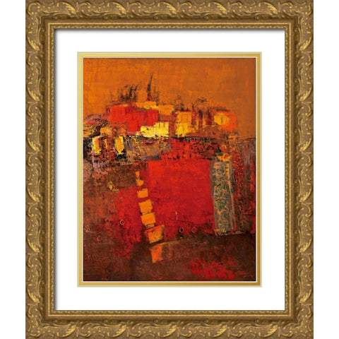 Squares Gold Ornate Wood Framed Art Print with Double Matting by Madjid