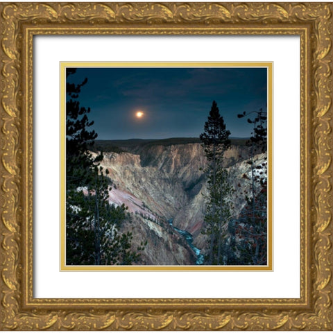 North Rim Moon Rising Gold Ornate Wood Framed Art Print with Double Matting by Stalowy, John