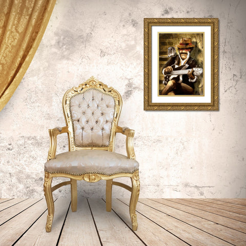 The Guitarist Gold Ornate Wood Framed Art Print with Double Matting by Sola, Bresso