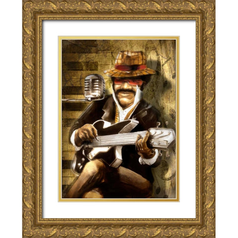 The Guitarist Gold Ornate Wood Framed Art Print with Double Matting by Sola, Bresso