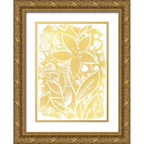 Garden Batik IX Gold Ornate Wood Framed Art Print with Double Matting by Vess, June Erica