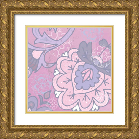 Paisley Blossom Pink II Gold Ornate Wood Framed Art Print with Double Matting by Mark, Leslie