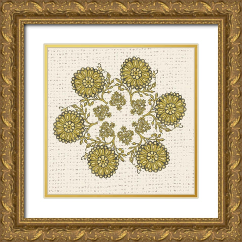 Block Print Mandala II Gold Ornate Wood Framed Art Print with Double Matting by Zarris, Chariklia